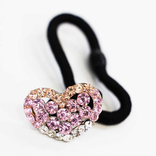 キラキラのラインストーンが綺麗なヘアゴム ライトローズ&ライトピーチ ラインストーン ハート hg-h50