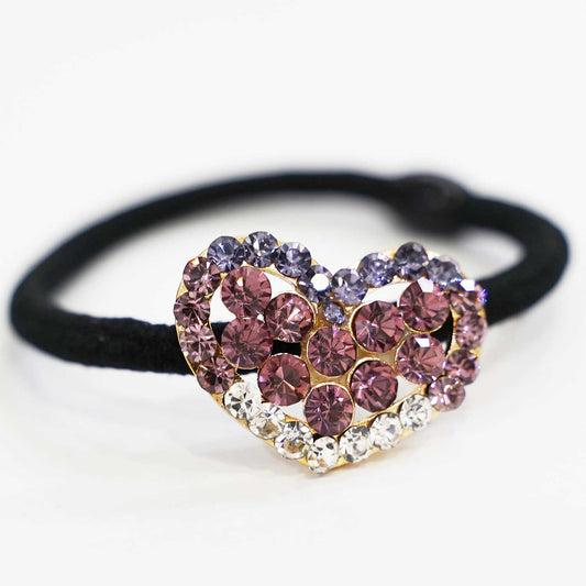 キラキラのラインストーンが綺麗なヘアゴム ライトアメジスト&パープルヴェルベット ラインストーン ハート hg-h51