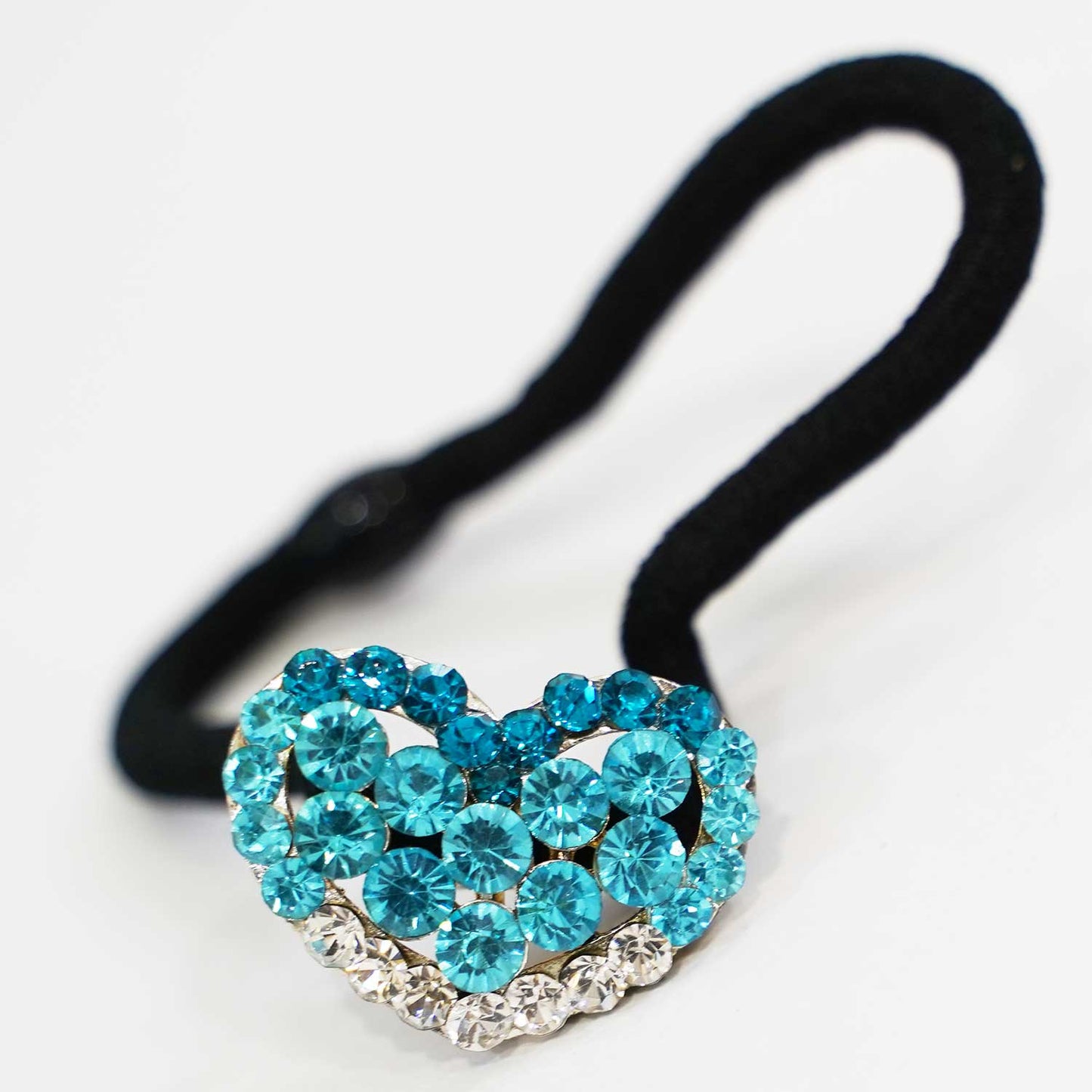 キラキラのラインストーンが綺麗なヘアゴム アクアマリン&カプリブルー ラインストーン ハート hg-h53
