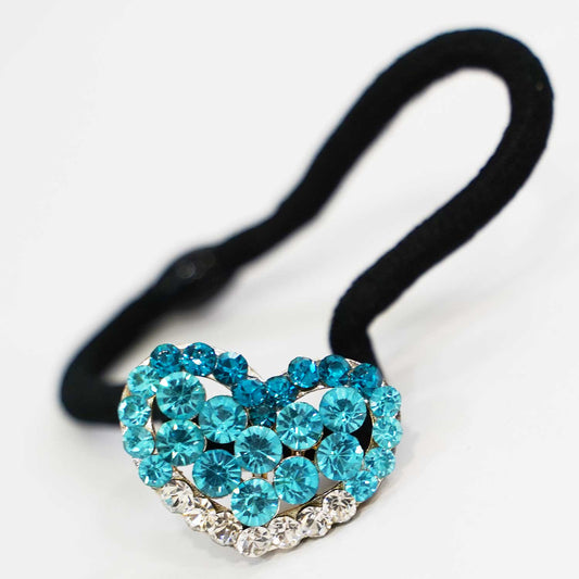キラキラのラインストーンが綺麗なヘアゴム アクアマリン&カプリブルー ラインストーン ハート hg-h53