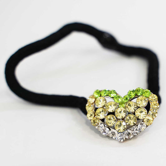 キラキラのラインストーンが綺麗なヘアゴム ペリドット&ジョンキル ラインストーン ハート hg-h56