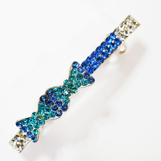 キラキラのラインストーンが綺麗なバレッタ ダブルリボン&ブルー hp10001