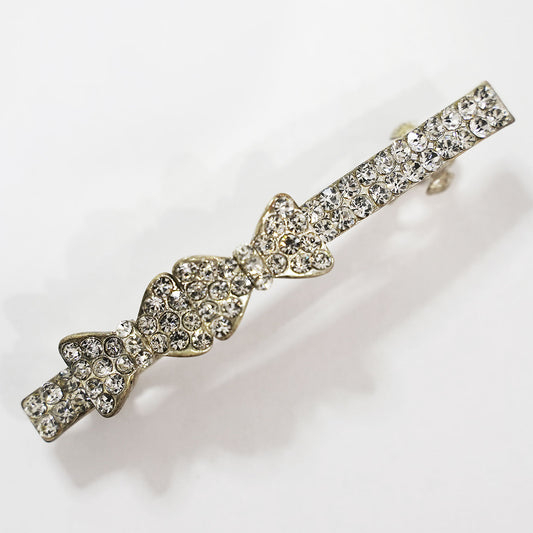 キラキラのラインストーンが綺麗なバレッタ ダブルリボン&クリスタル hp10002