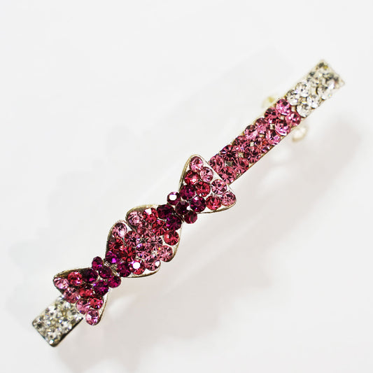 キラキラのラインストーンが綺麗なバレッタ ダブルリボン&ピンク hp10003