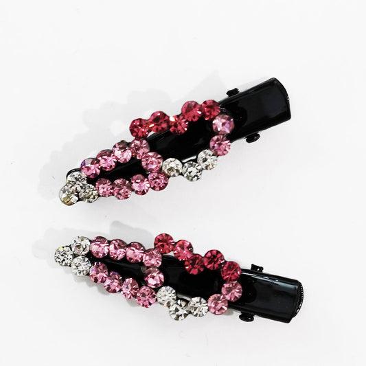 キラキラのラインストーンが綺麗なヘアクリップ 2本セット ローズラインストーン ハート hp10012