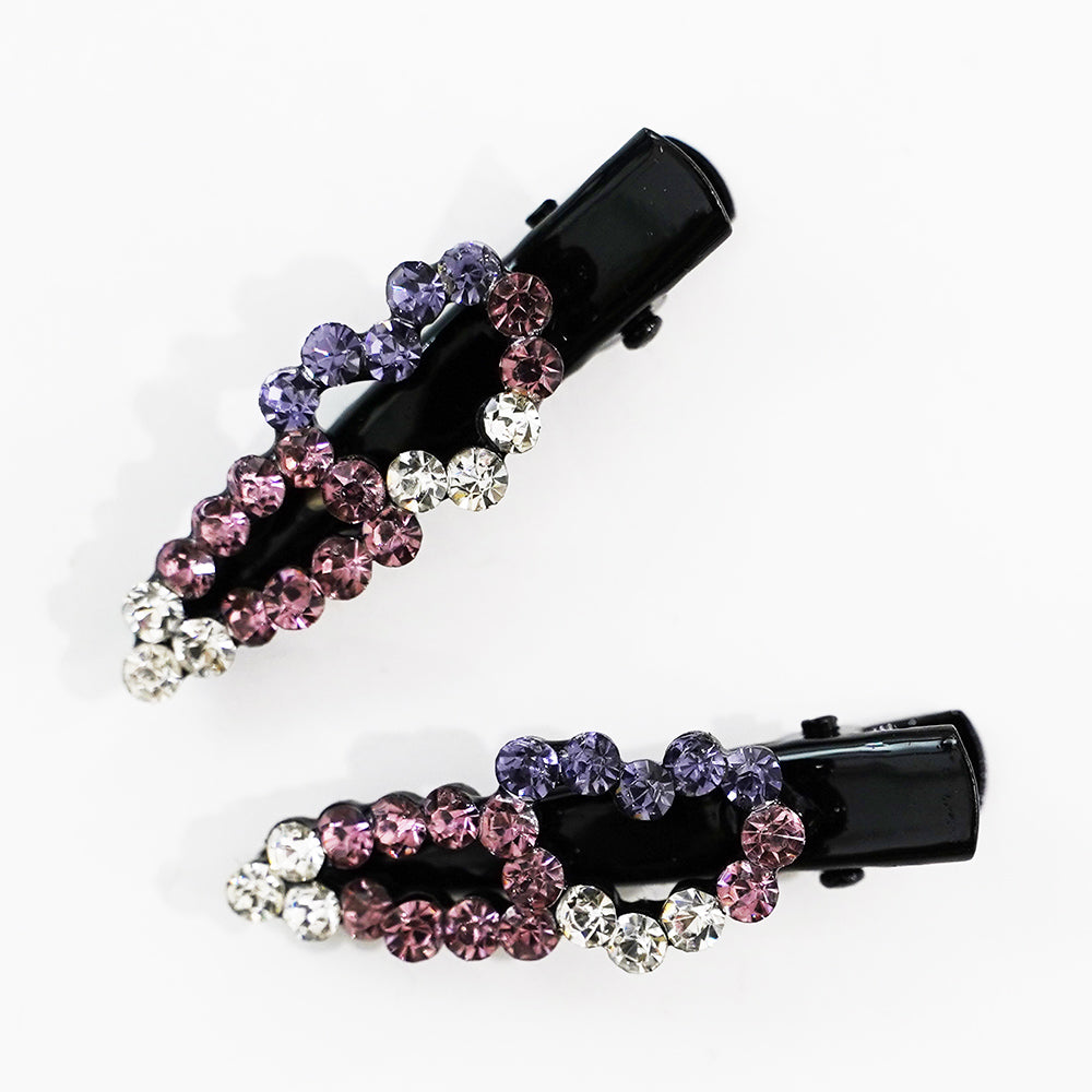 キラキラのラインストーンが綺麗なヘアクリップ 2本セット パープルラインストーン ハート hp10013
