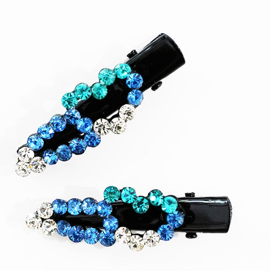 キラキラのラインストーンが綺麗なヘアクリップ 2本セット ブルーラインストーン ハート hp10014