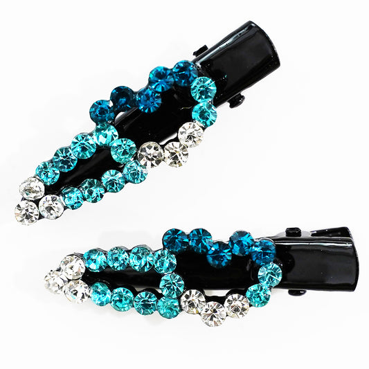 キラキラのラインストーンが綺麗なヘアクリップ 2本セット Dark Blue ラインストーン ハート hp10015