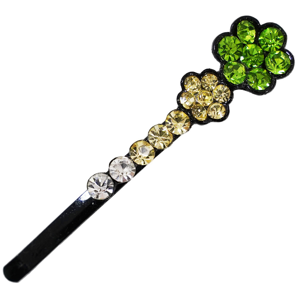 キラキラのラインストーンが綺麗なヘアピン 1本 リーフグリーン ラインストーン フラワー hp10017