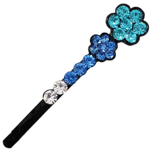 キラキラのラインストーンが綺麗なヘアピン 1本 ライトブルー ラインストーン フラワー hp10018