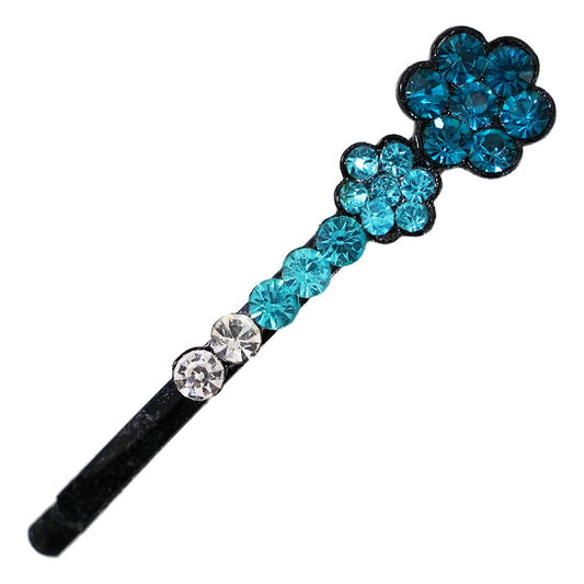 キラキラのラインストーンが綺麗なヘアピン 1本 ブルー ラインストーン フラワー hp10019