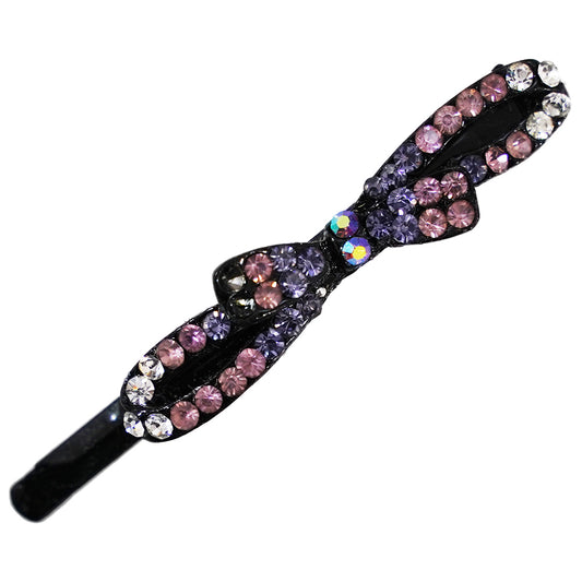 キラキラのラインストーンが綺麗なヘアピン 1本 アメジスト ラインストーン リボン hp10023