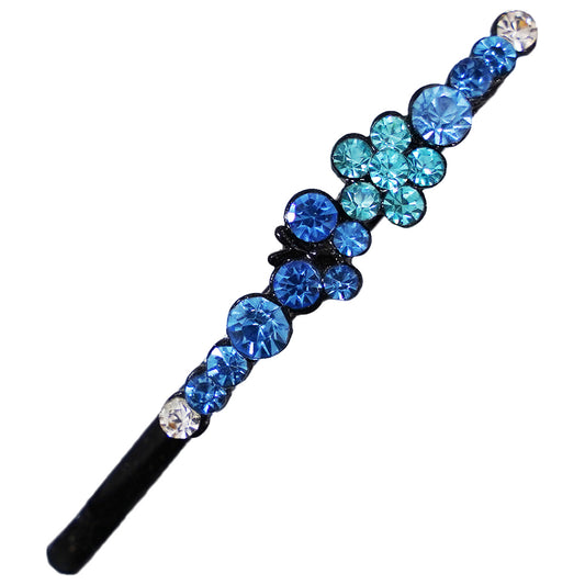 キラキラのラインストーンが綺麗なヘアピン 1本 ブルー ラインストーン フラワー バタフライ hp10025