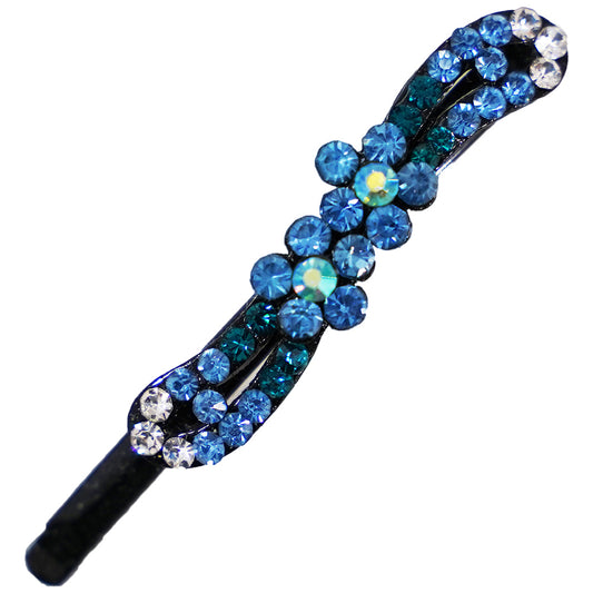 キラキラのラインストーンが綺麗なヘアピン 1本  サファイア ラインストーン フラワー  hp10032