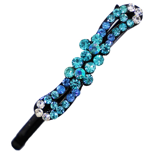キラキラのラインストーンが綺麗なヘアピン 1本 アクアマリン ラインストーン フラワー  hp10034