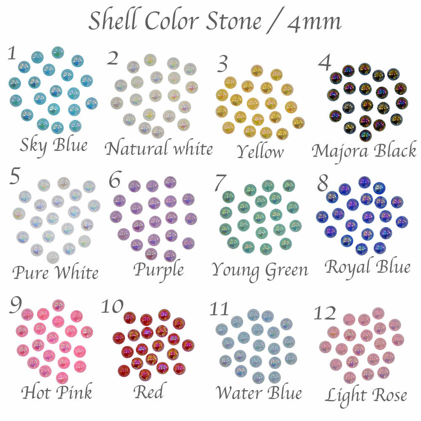 ラインストーン 15粒 ラウンド シェルストーン 04 マジョーラブラック アクリルストーン 半丸 サマーネイル