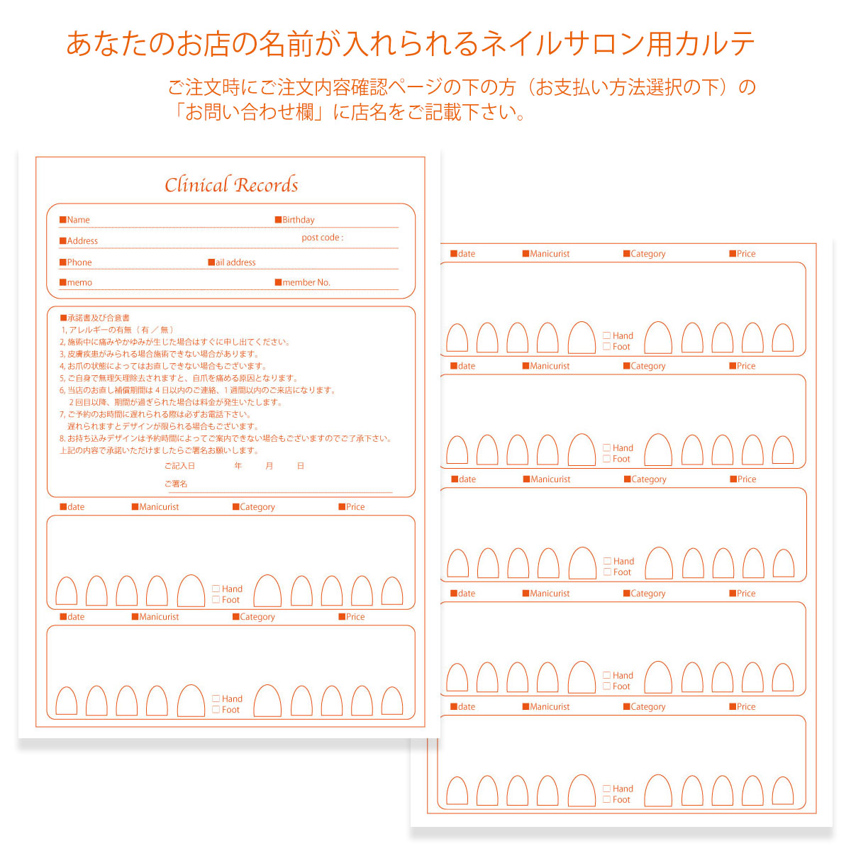 サロン名が指定可能なオリジナルネイルサロンカルテ/PDFファイルをDVDにて納品