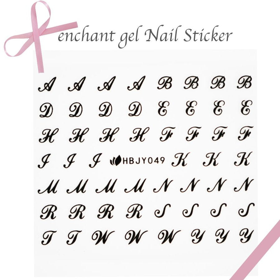 ネイルシール SC009 オシャレな筆記体 アルファベット ブラック ネイルステッカー