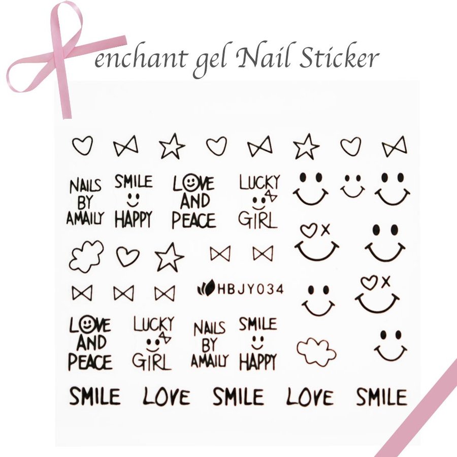 ネイルシール SC005 スマイル&リボン 黒 ネイルステッカー