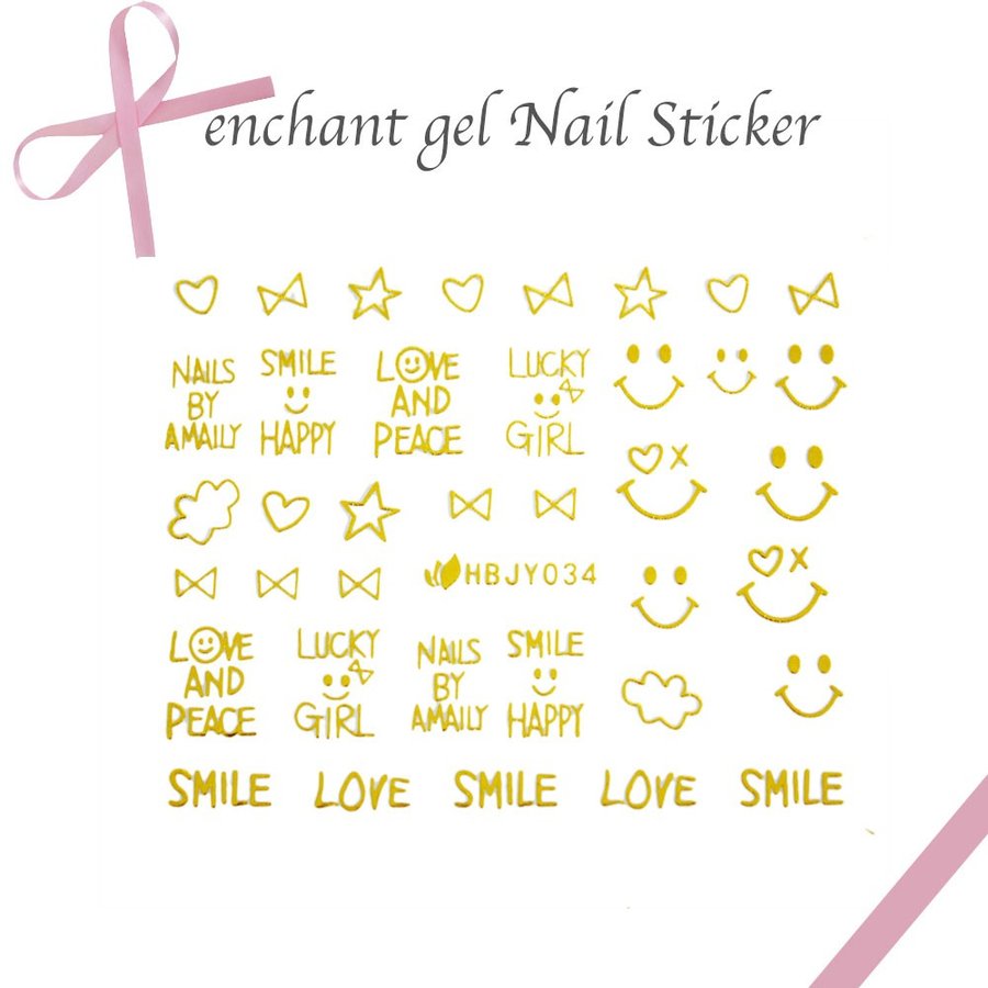 ネイルシール SC008 スマイル&リボン ゴールド ネイルステッカー