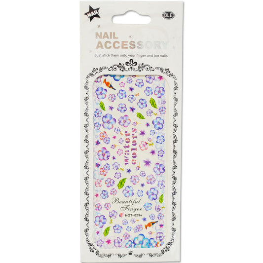 ネイルシール HOT-023 ウォーターネイルシール 水彩フラワー ブルー フラワー