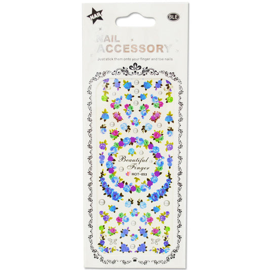 ネイルシール HOT-053 ウォーターネイルシール 水彩フラワー ブルー