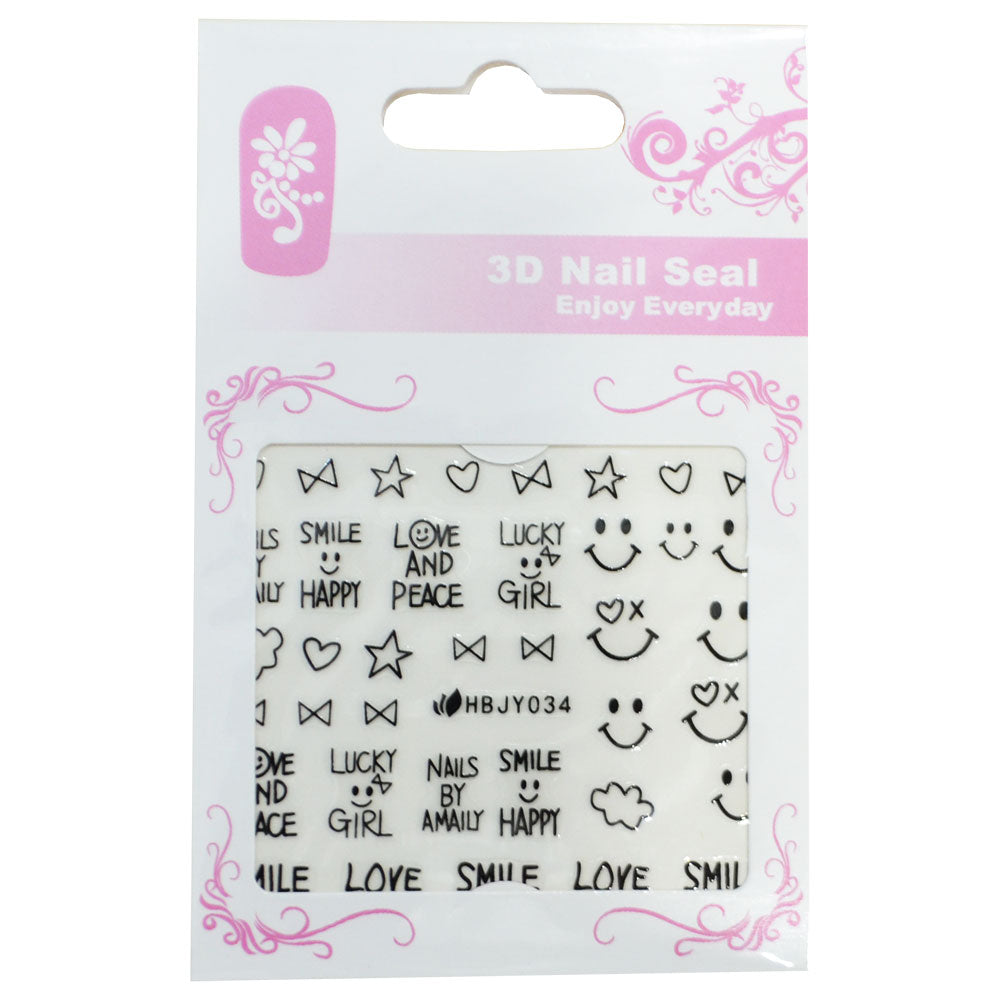 ネイルシール SC005 スマイル&リボン 黒 ネイルステッカー