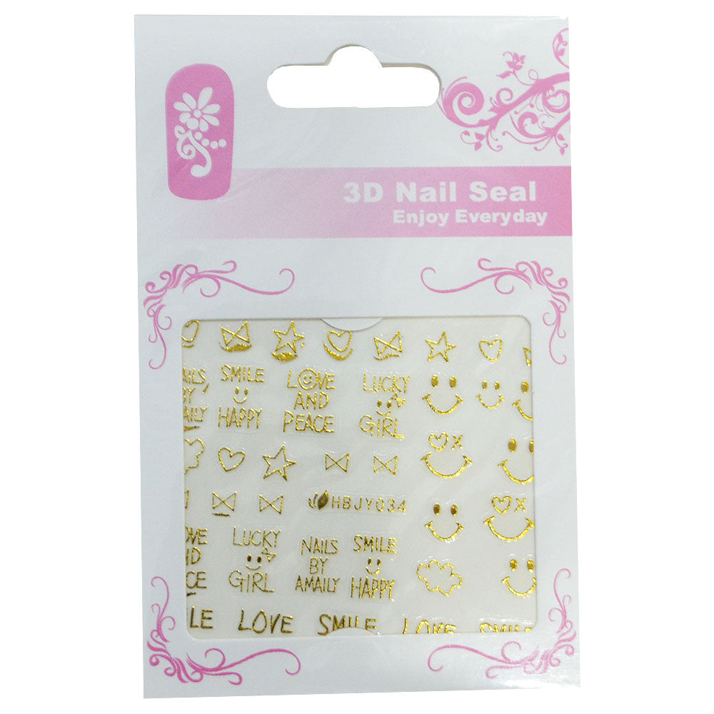 ネイルシール SC008 スマイル&リボン ゴールド ネイルステッカー
