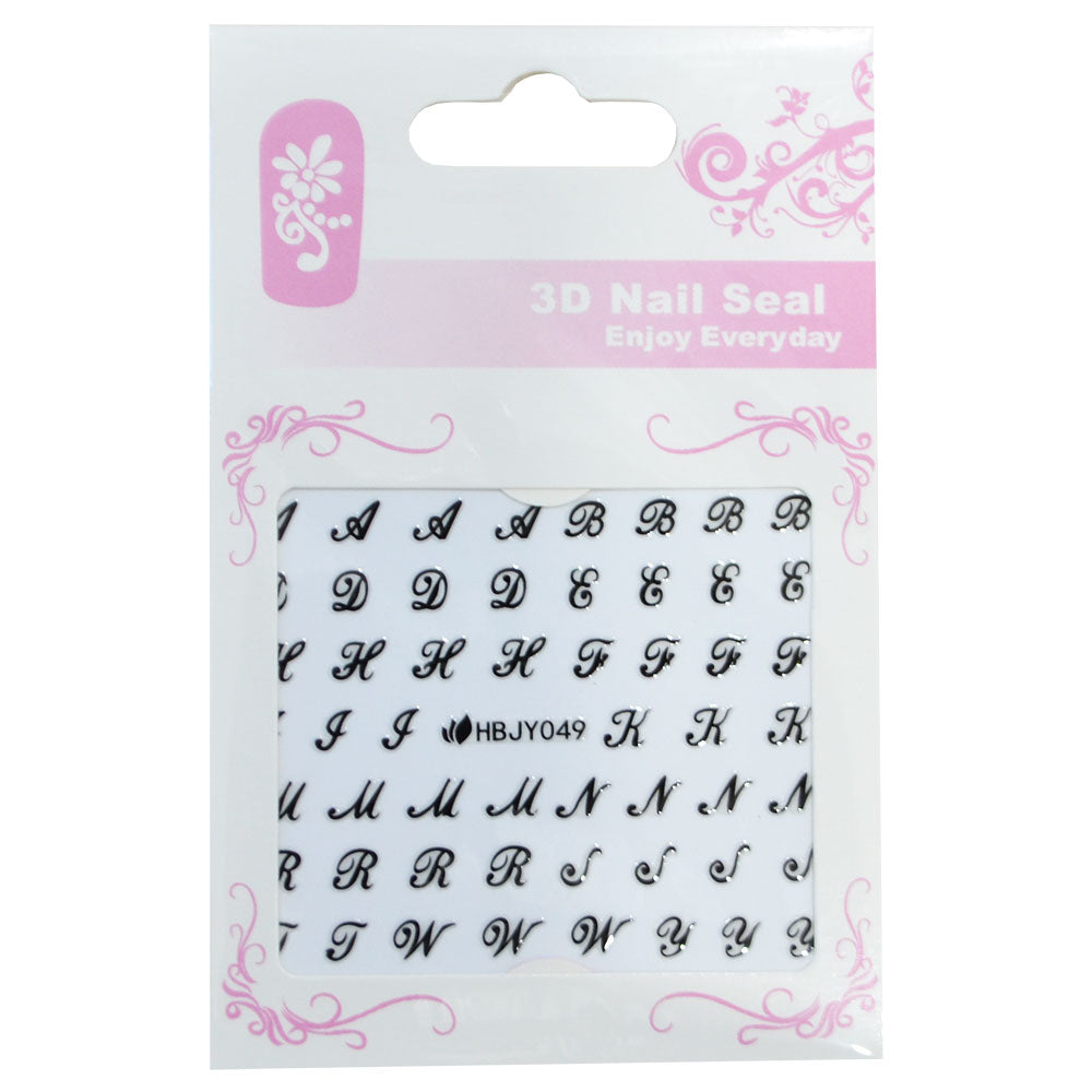 ネイルシール SC009 オシャレな筆記体 アルファベット ブラック ネイルステッカー