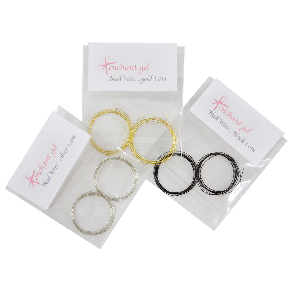 ネイルワイヤー 太さ0.2mm GOLD &SILVER & BLACK SET /合計3メートル(ゴールド1メートル+シルバー1メートル+ブラック1メートル)