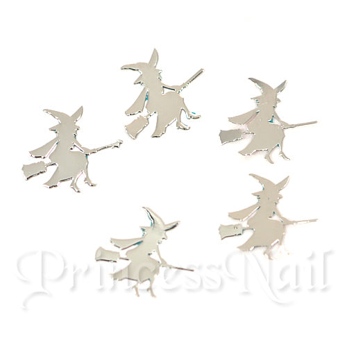 メタルパーツ 魔法のほうきで空飛ぶ魔女 8×7mm シルバー  5p入り